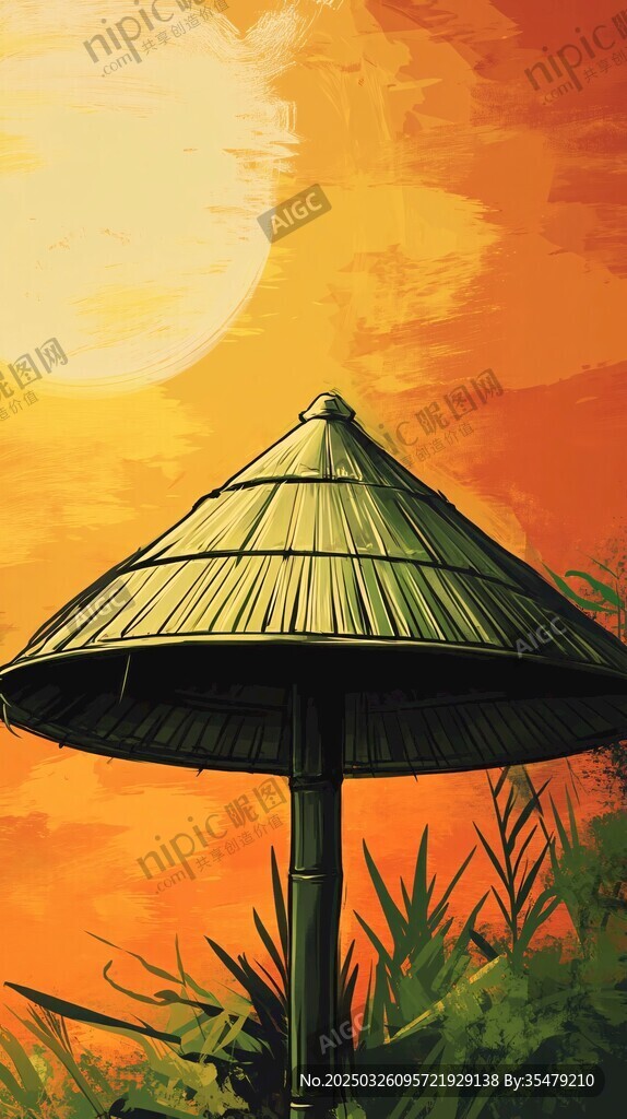 夕陽下的斗笠
