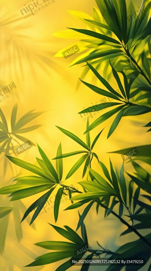 陽光照耀下的翠綠竹葉