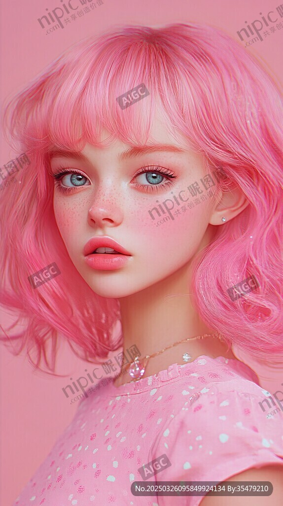 粉發(fā)少女的甜美夢幻形象