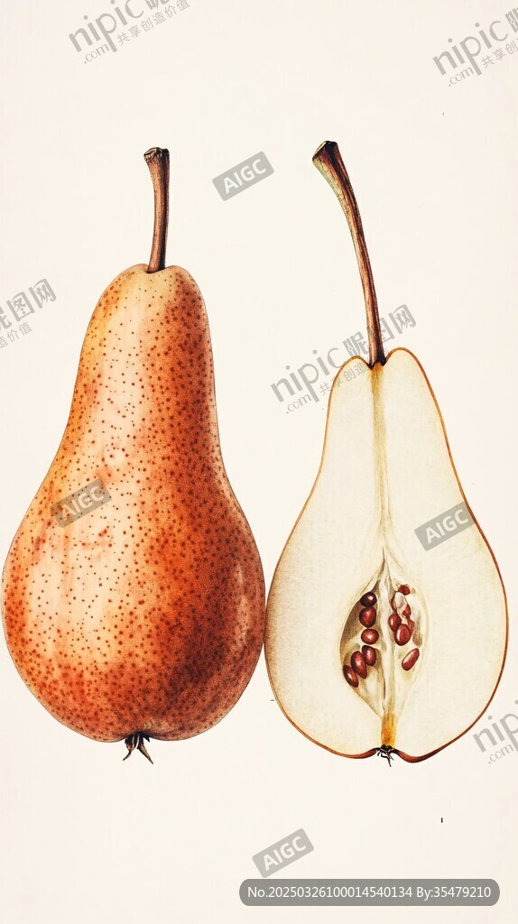 兩個(gè)紅梨 完整與剖開(kāi)狀態(tài)