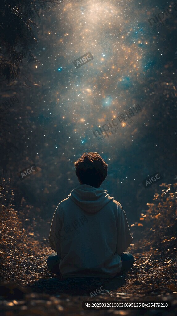 少年凝望夢幻星空