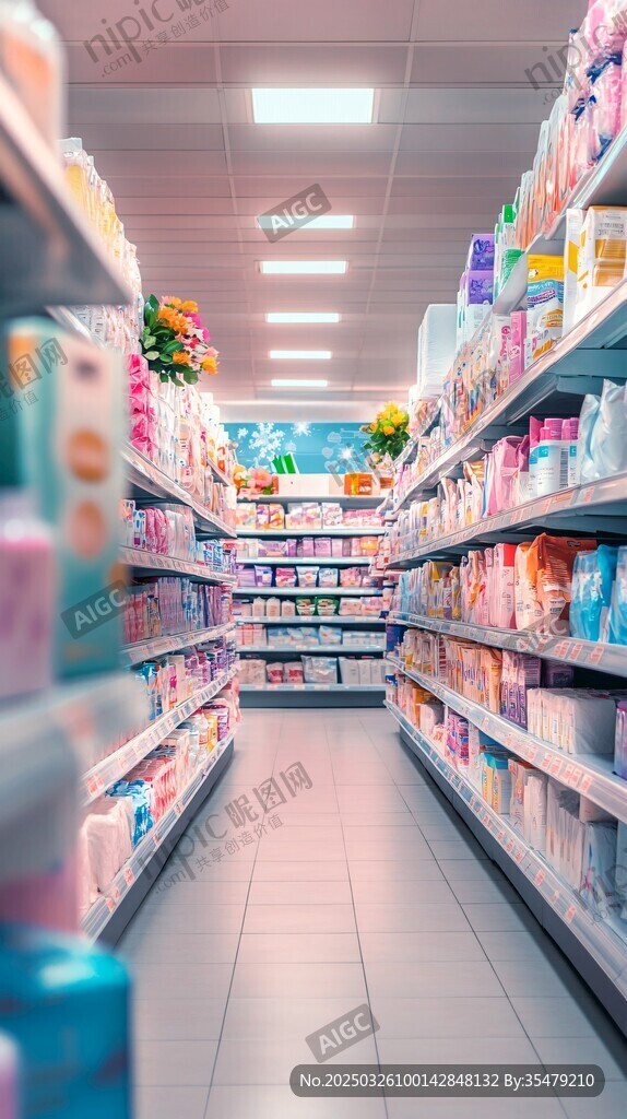 超市貨架間的豐富商品世界