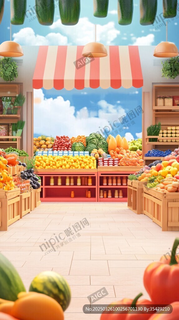 清新蔬果店場(chǎng)景插畫
