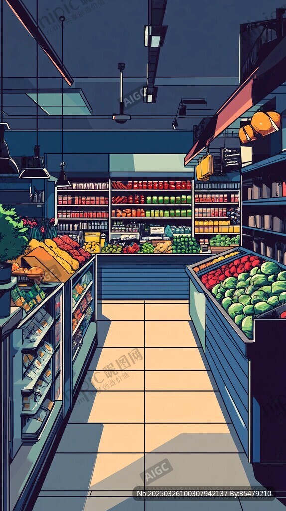 超市內(nèi)部的多彩商品陳列