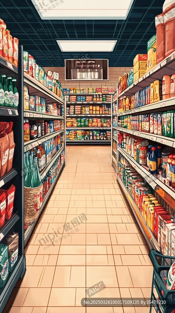 超市貨架間的多彩商品世界