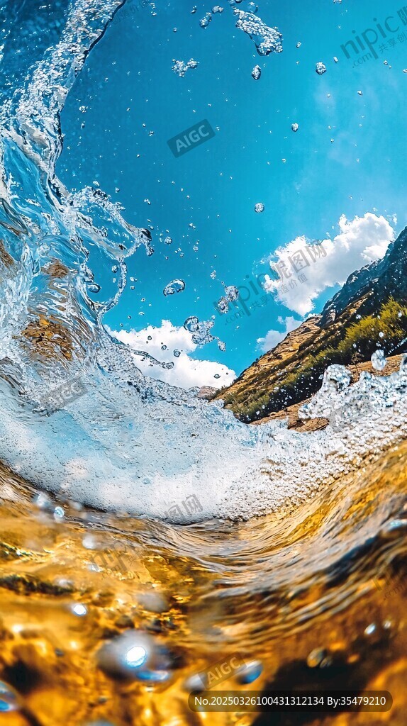 水下視角的激浪與藍(lán)天美景