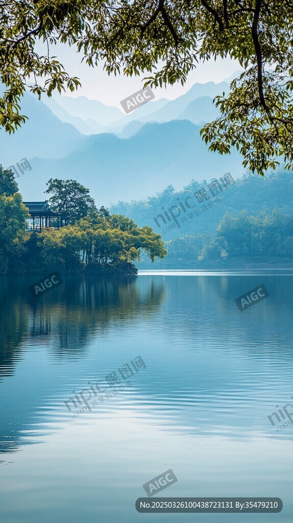 湖畔幽居映青山綠水
