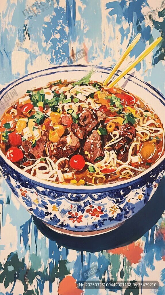 青花瓷碗里的美味牛肉面