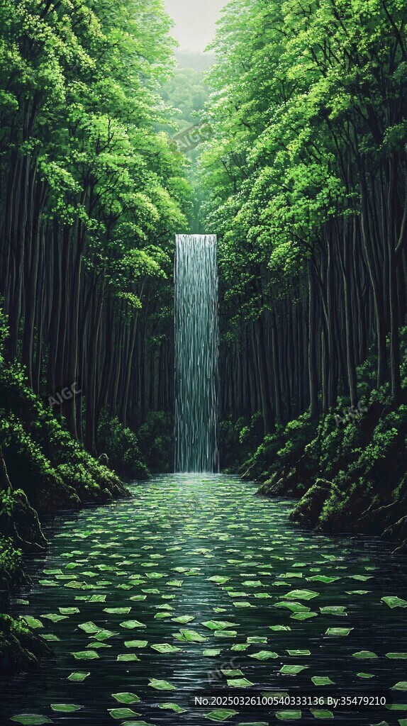 幽林瀑布下的靜謐水域