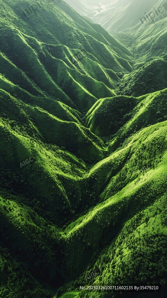 翠綠山巒起伏的壯美景觀