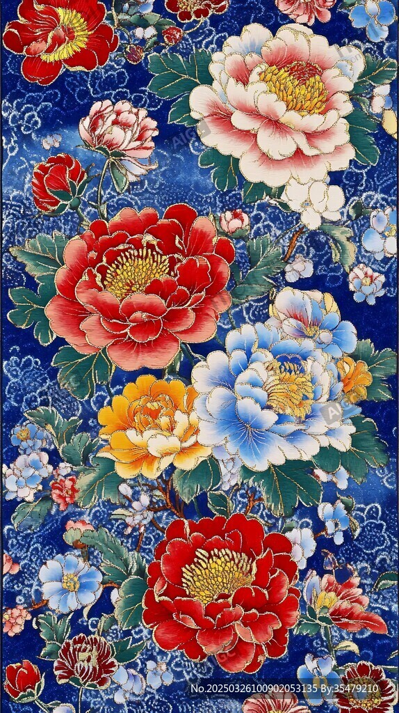 傳統中式牡丹花卉圖案