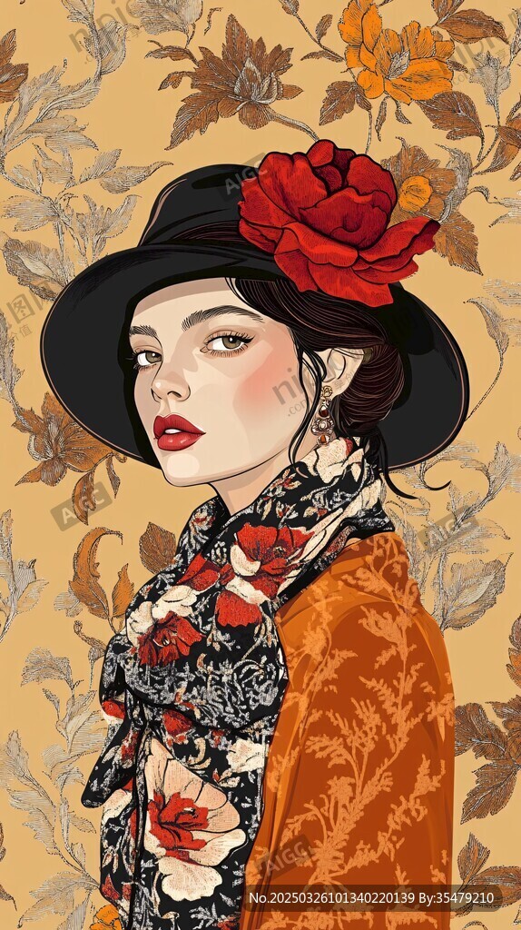復(fù)古風(fēng)戴花帽的優(yōu)雅女士