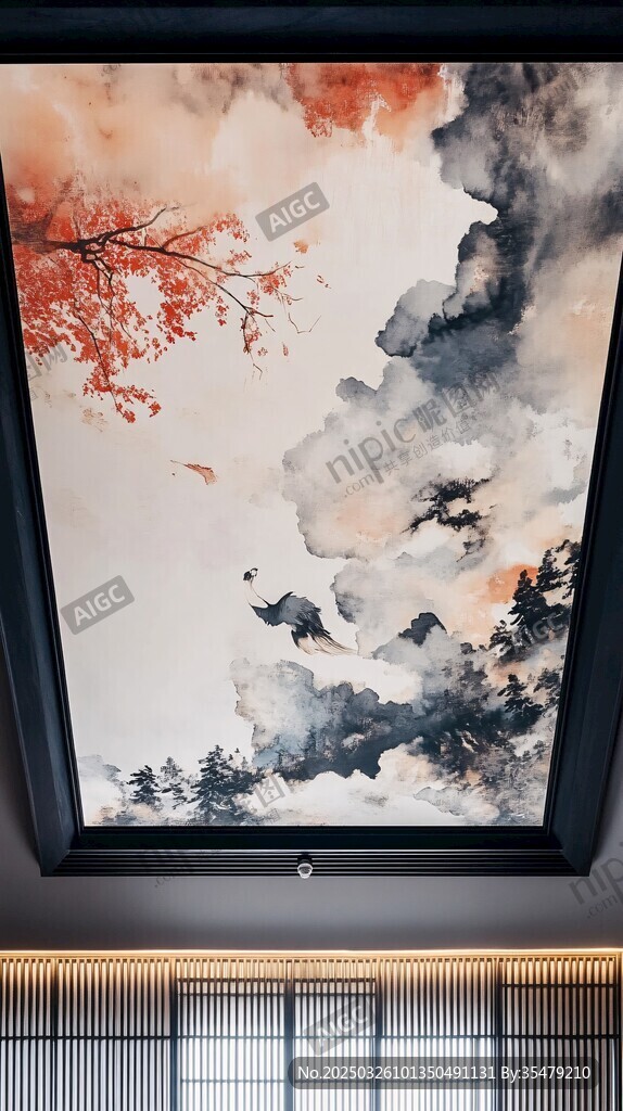 中式水墨風(fēng)天花板壁畫