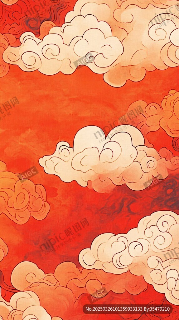 中式紅底祥云圖案背景