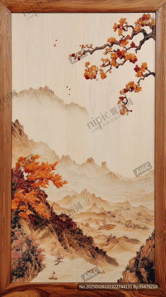 中式山水秋景裝飾畫