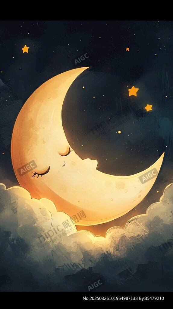夢(mèng)幻新月伴繁星云朵