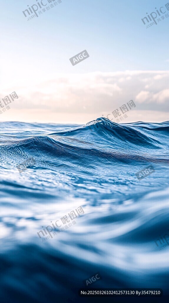 蔚藍海浪涌動的海洋美景