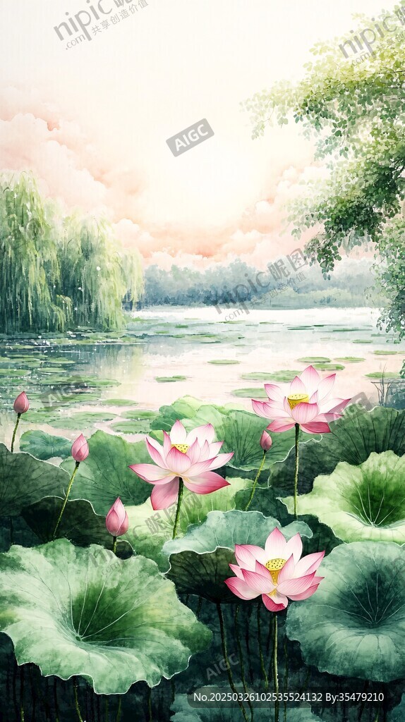 夏日荷塘詩(shī)意美景
