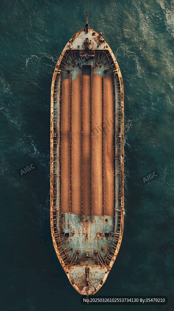 海上舊貨船的俯瞰景象