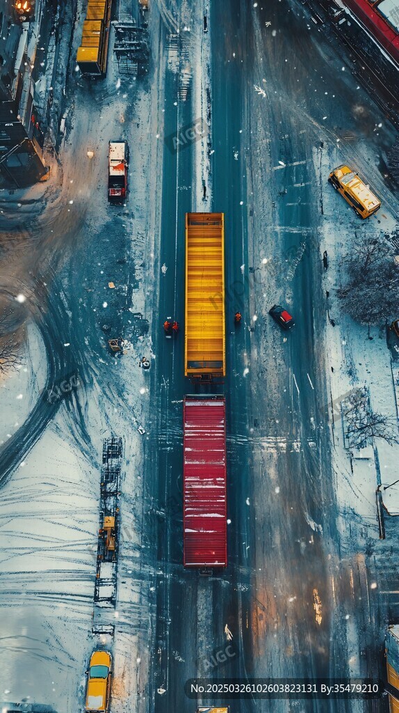 雪后城市道路上的多彩車輛