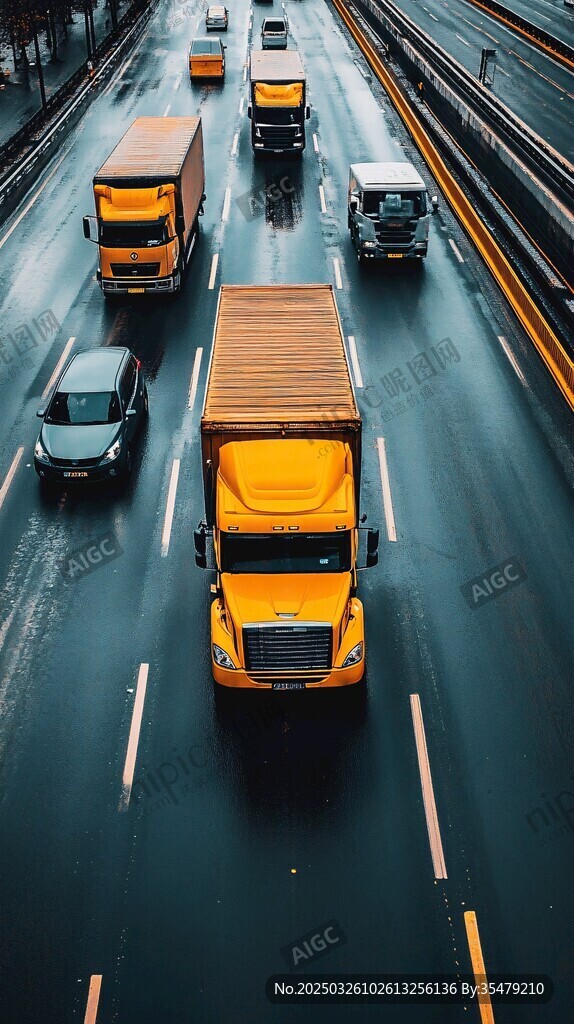 公路上行駛的多輛貨運車輛