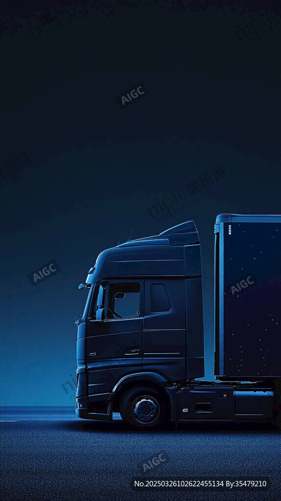 夜幕下的重型貨運(yùn)卡車