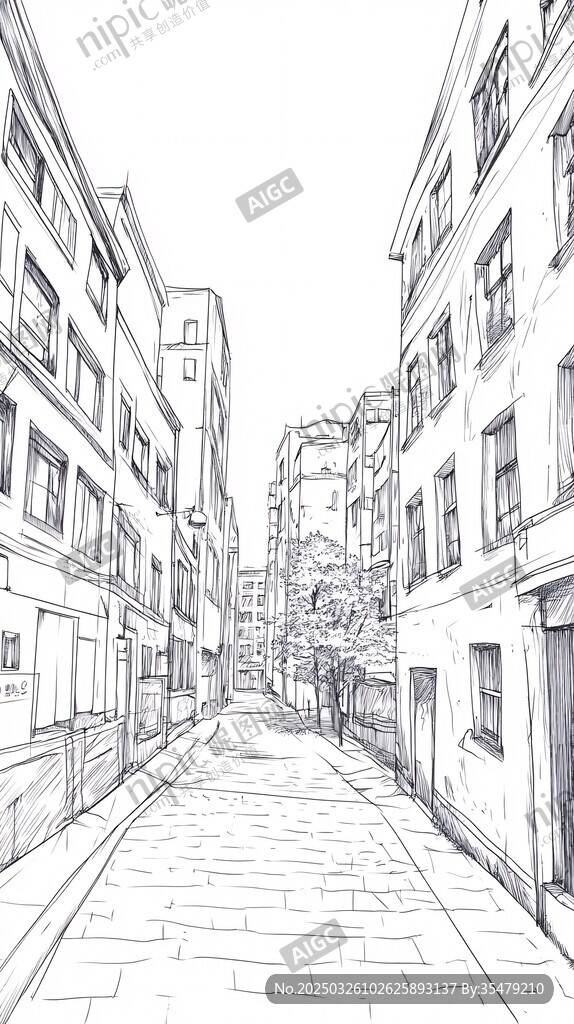 城市街道線描圖