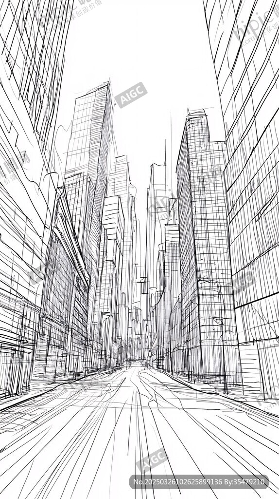 線條勾勒的城市街道景觀
