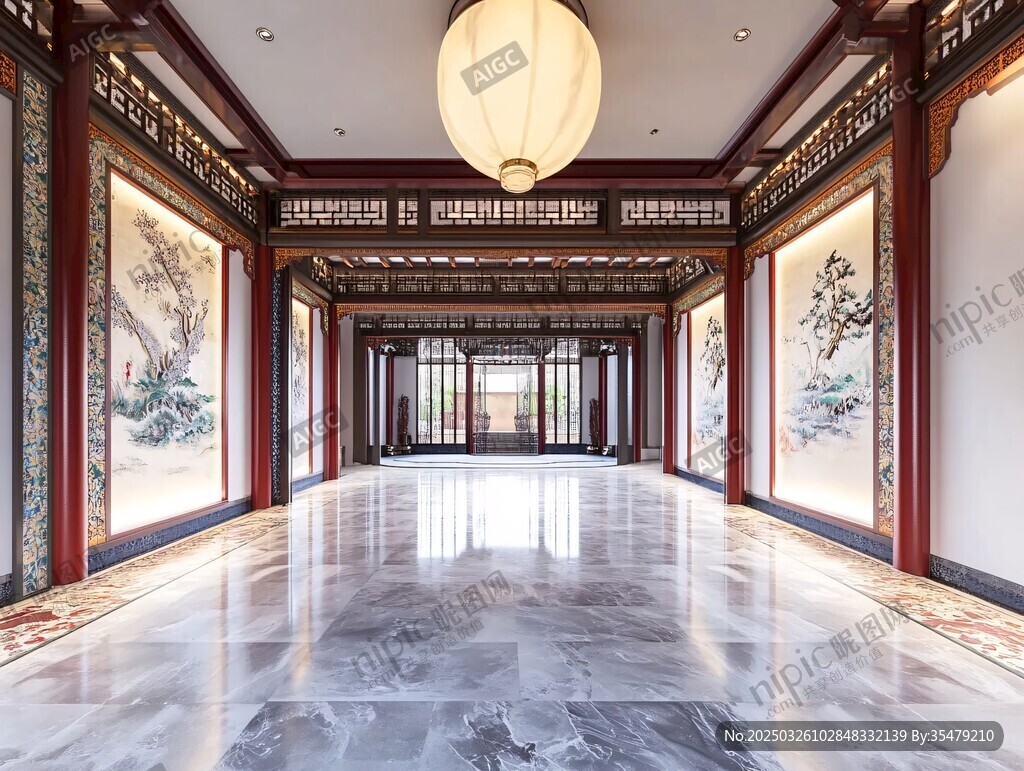 中式典雅長(zhǎng)廊室內(nèi)空間展示