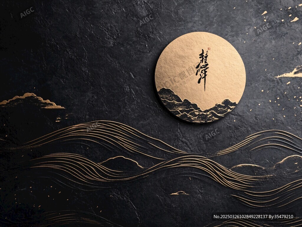 中式禪意山水圓形裝飾畫