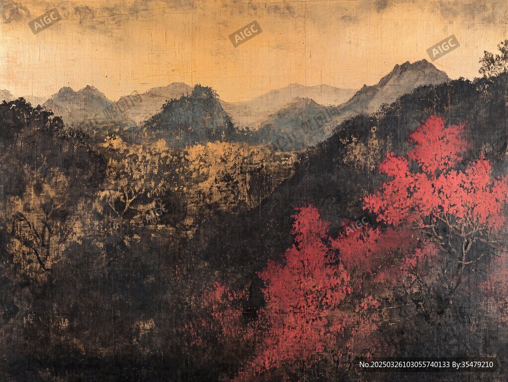 秋山紅韻 山水詩意畫卷
