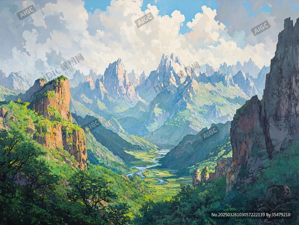 壯麗山谷中的山水風(fēng)光