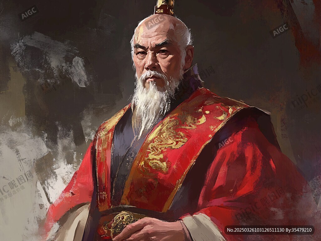威嚴(yán)古裝老者手握器物