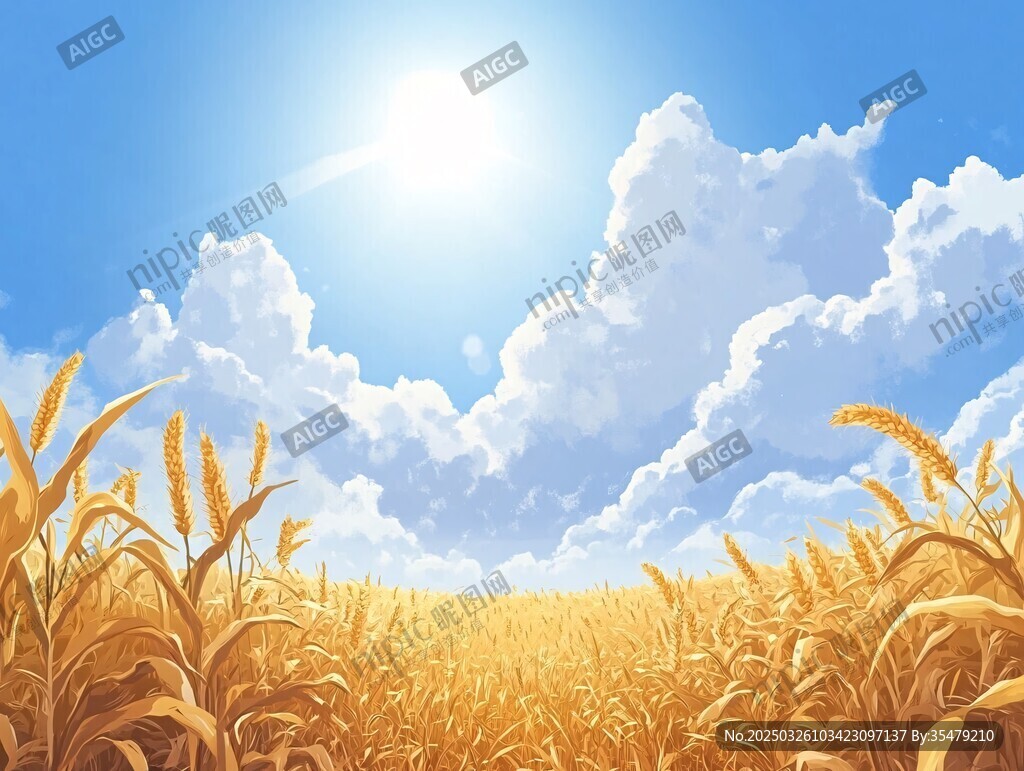 金色麥田上的晴朗天空