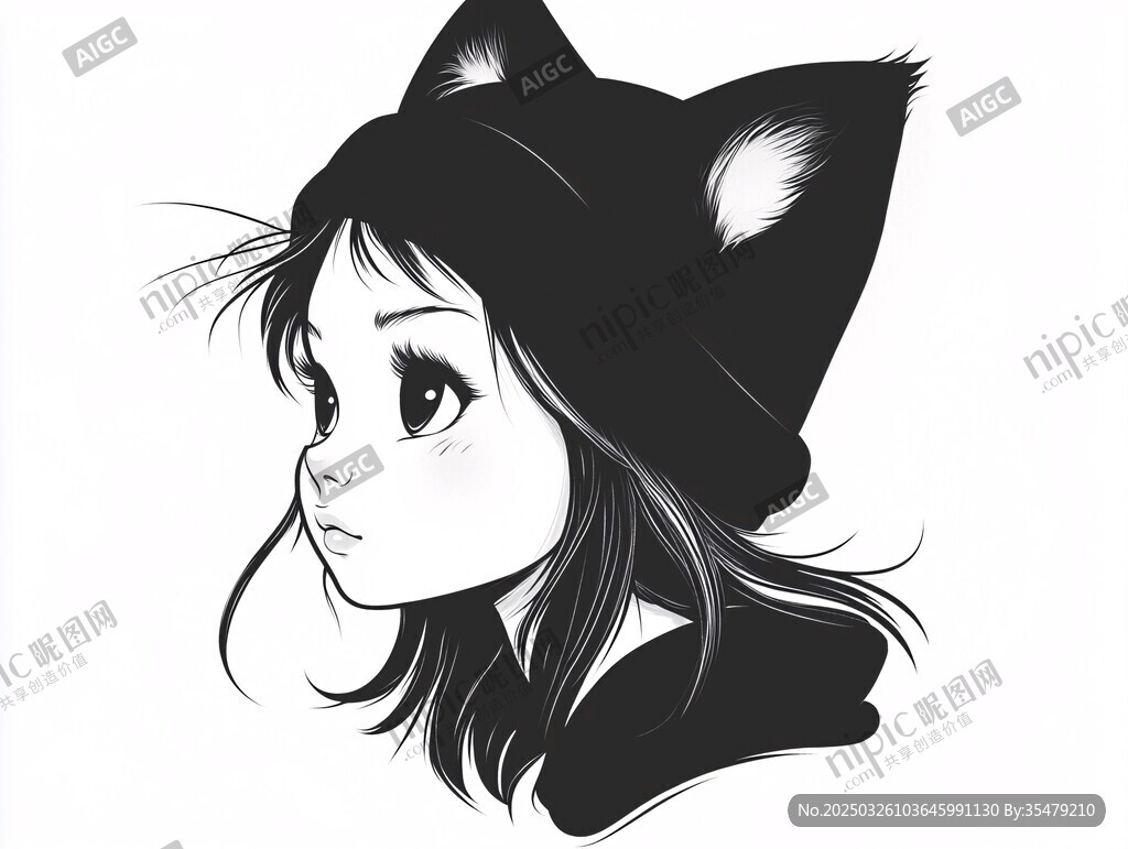 戴貓耳帽的可愛(ài)少女