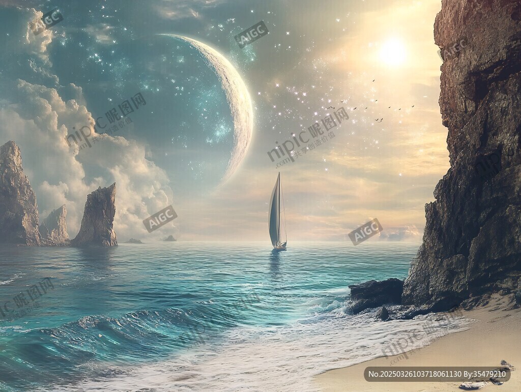 夢幻海上月夜美景