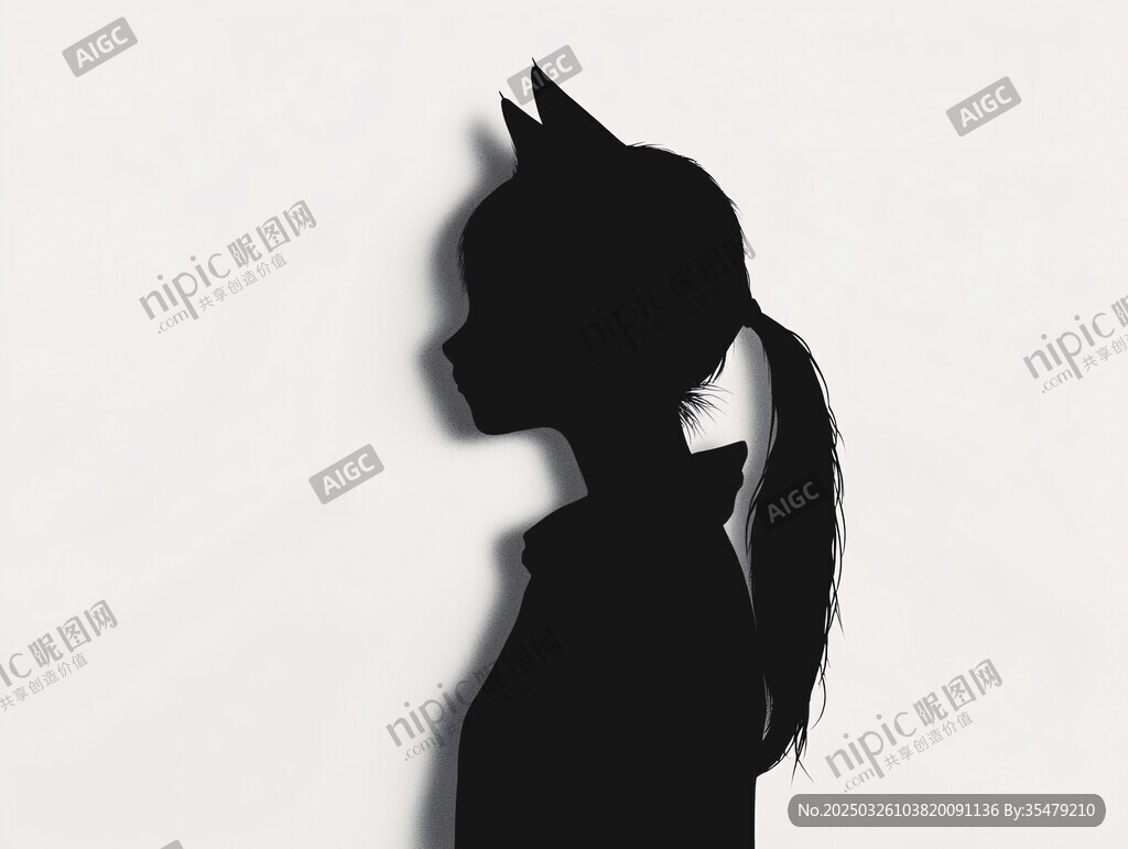 貓耳少女剪影