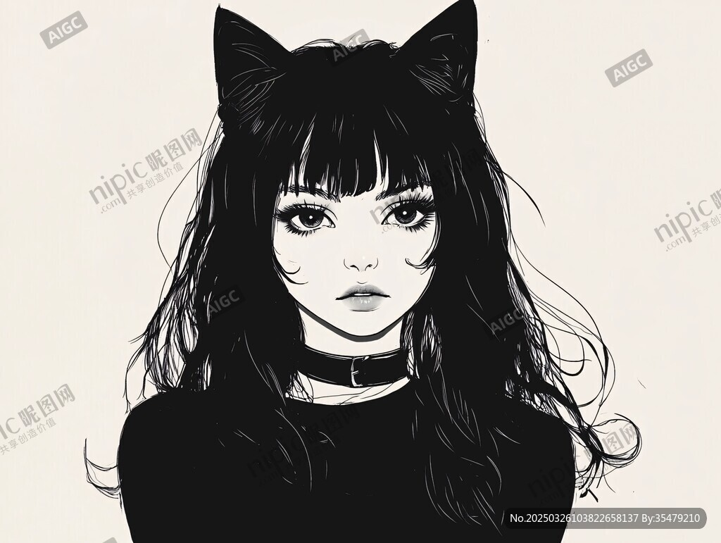 貓耳少女插畫