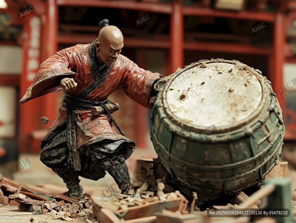 武者奮力擊戰(zhàn)鼓