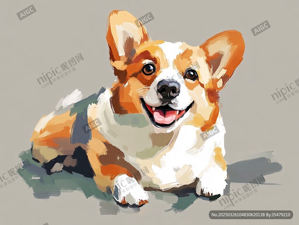 趴著的可愛柯基犬插畫
