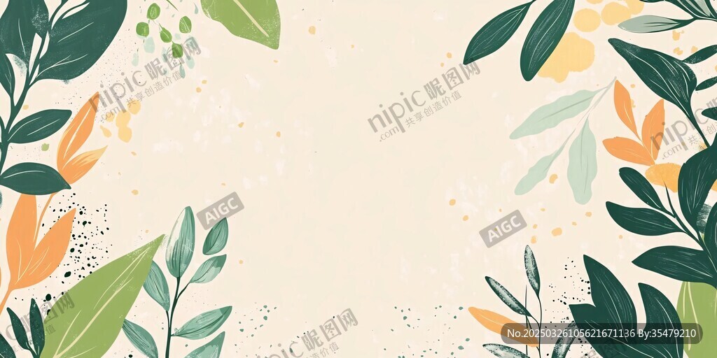 清新植物邊框背景圖