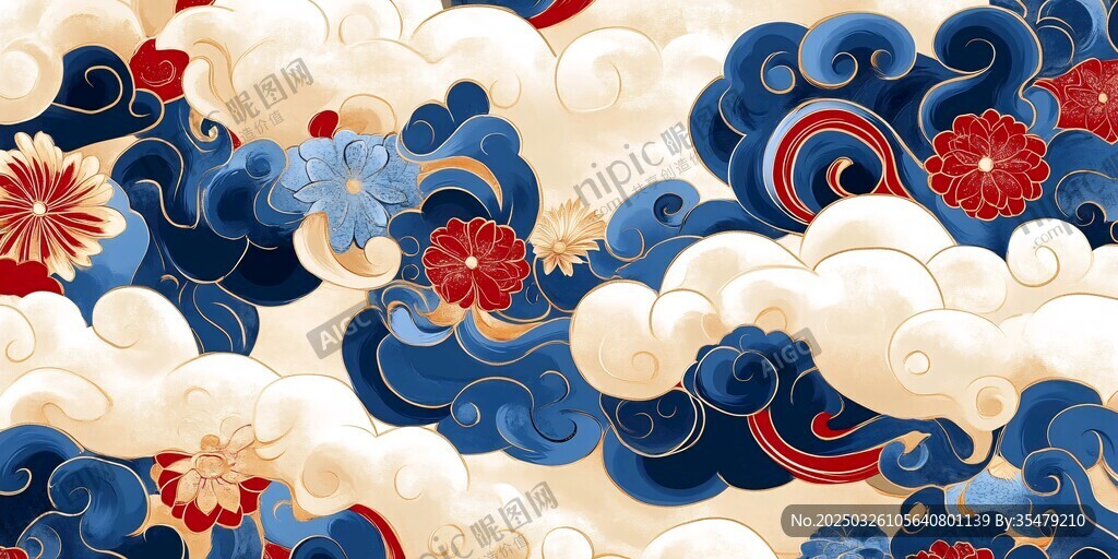中式云紋花卉國風(fēng)圖案