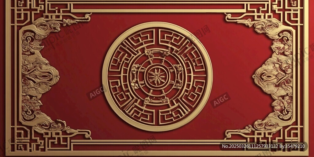 中式紅底金紋傳統(tǒng)裝飾圖案
