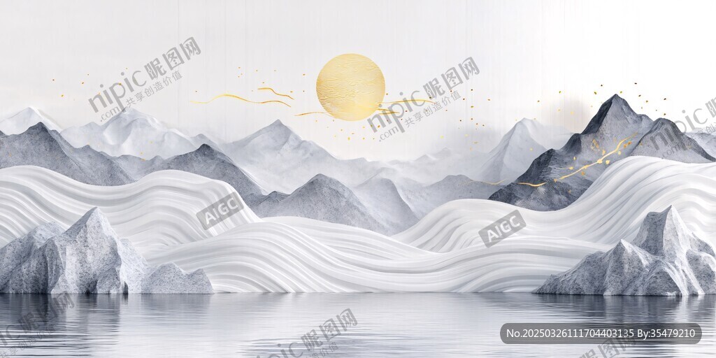 水墨山水間的金色暖陽