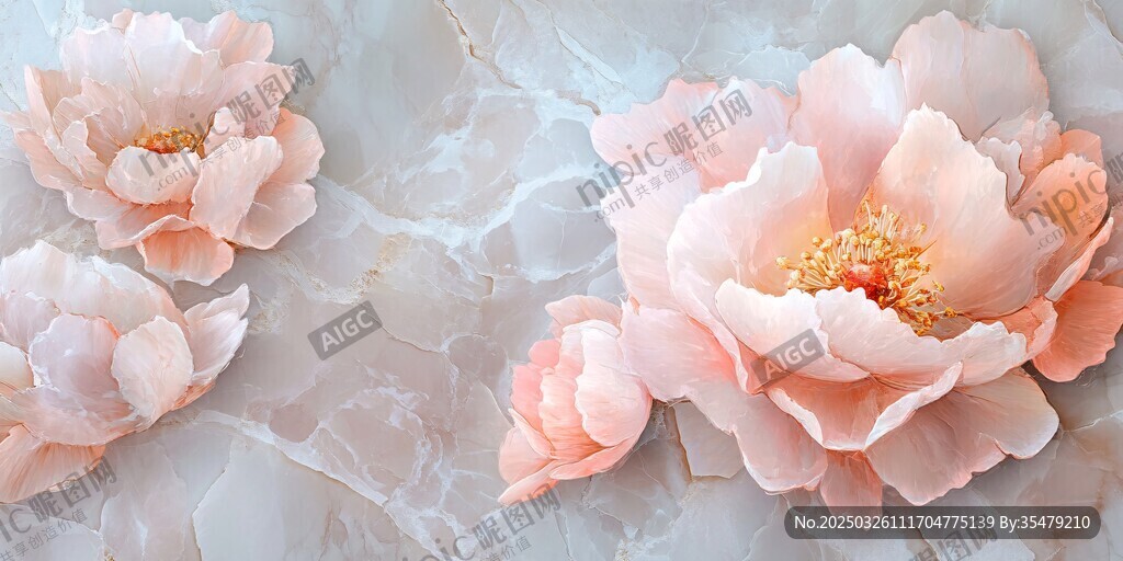 粉色立體花卉大理石背景圖