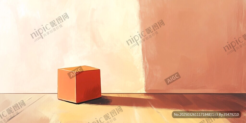 橙色立方體于光影房間中