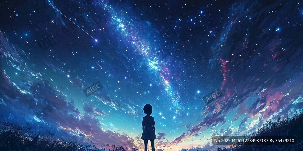 少年凝望璀璨星空