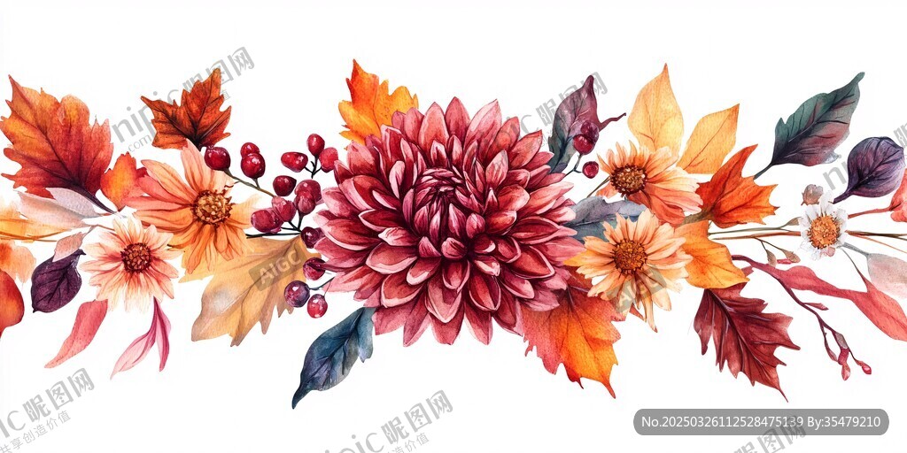 秋日花卉裝飾花環(huán)圖案