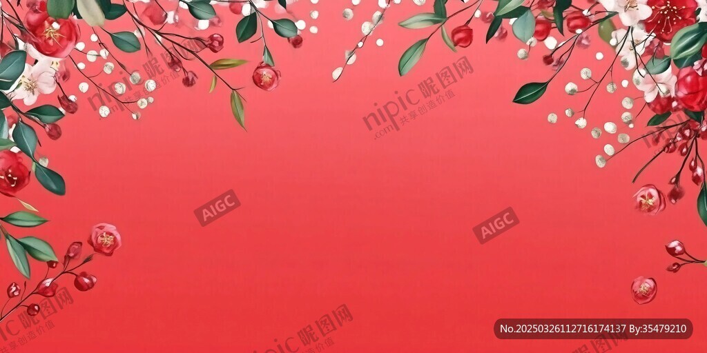 紅色花卉邊框喜慶背景圖