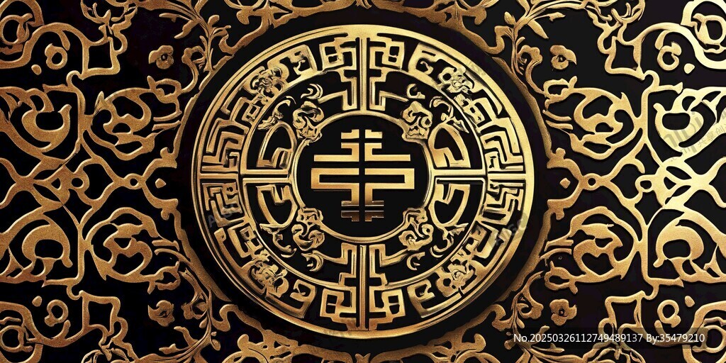 中式古典金色繁復(fù)花紋圖案